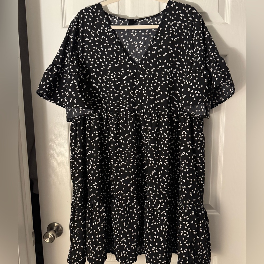 SHEIN Black Dress with White Heart Pattern